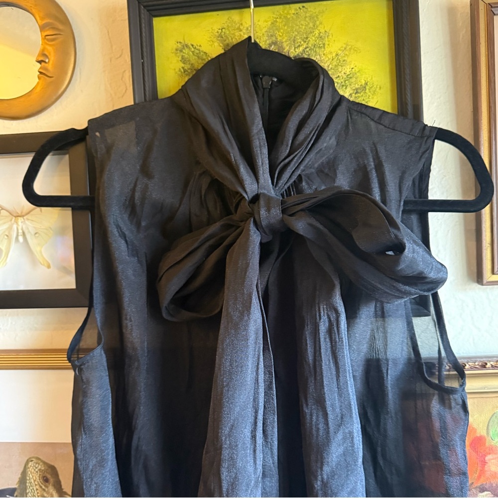 H&M Blouse/Top With Tie Sleeveless Black Unlined And Sheer